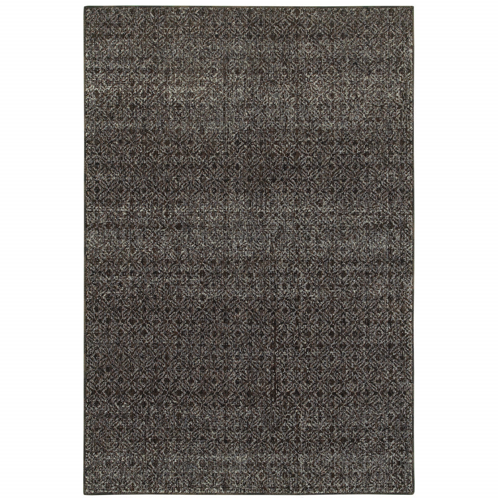 10' X 13' Charcoal Grey And Brown Geometric Power Loom Stain Resistant Area Rug