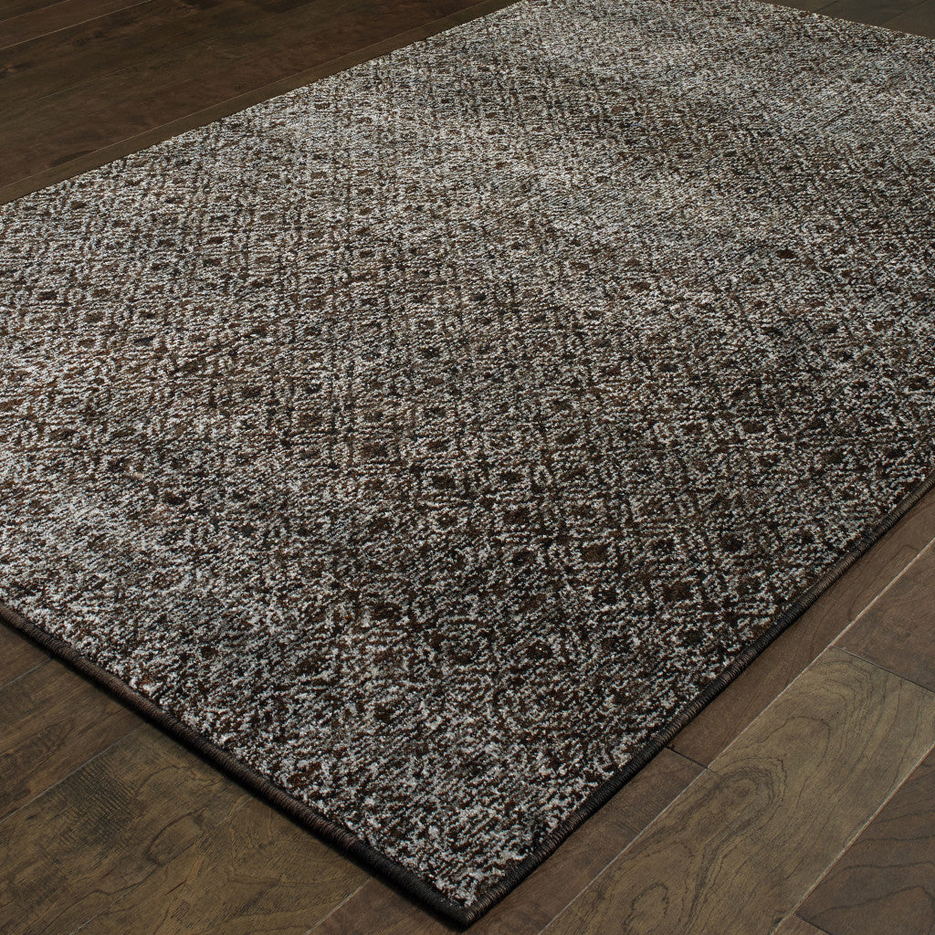 10' X 13' Charcoal Grey And Brown Geometric Power Loom Stain Resistant Area Rug