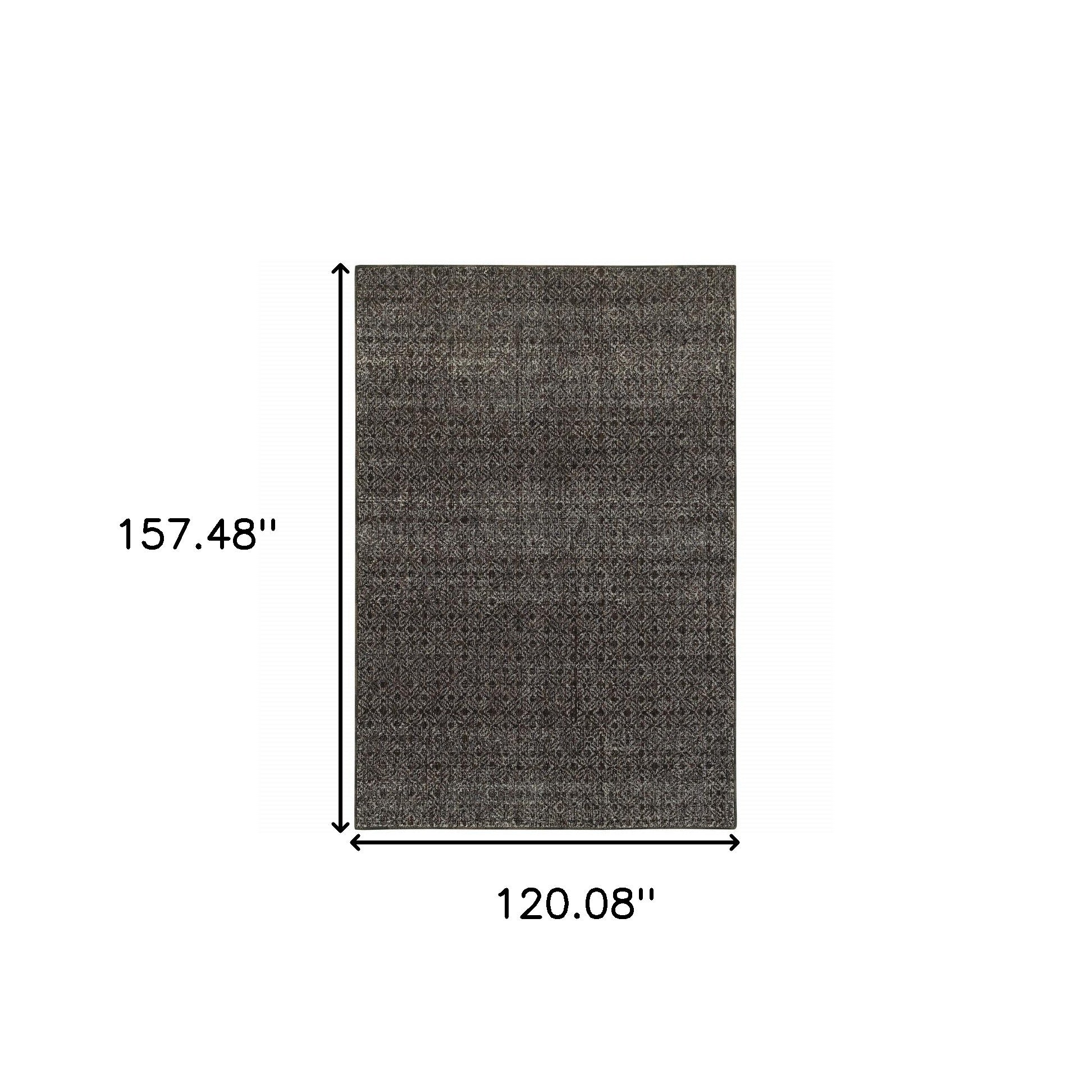 10' X 13' Charcoal Grey And Brown Geometric Power Loom Stain Resistant Area Rug