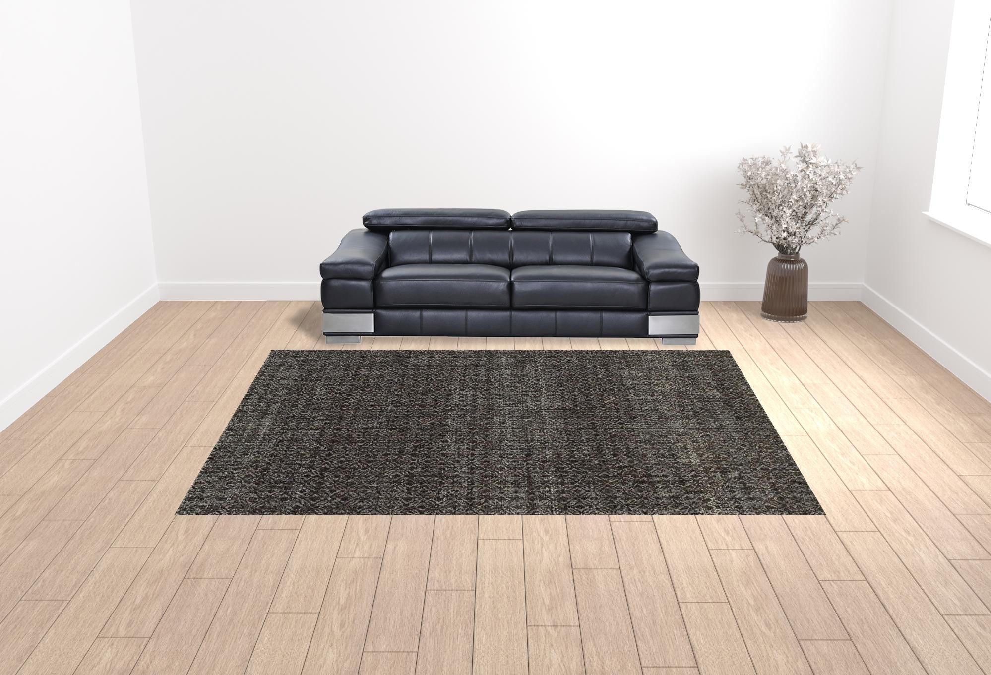 10' X 13' Charcoal Grey And Brown Geometric Power Loom Stain Resistant Area Rug