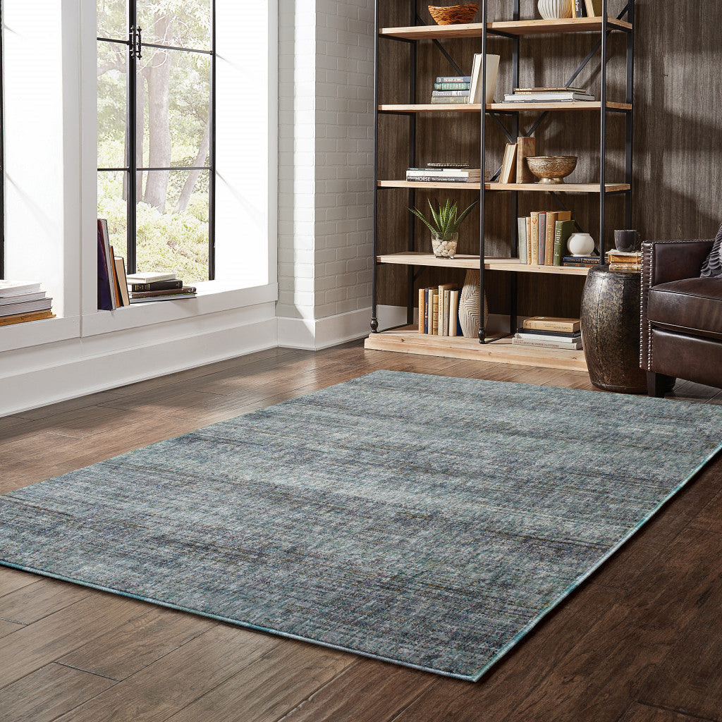 10' X 13' Blue Grey Silver And Green Power Loom Stain Resistant Area Rug