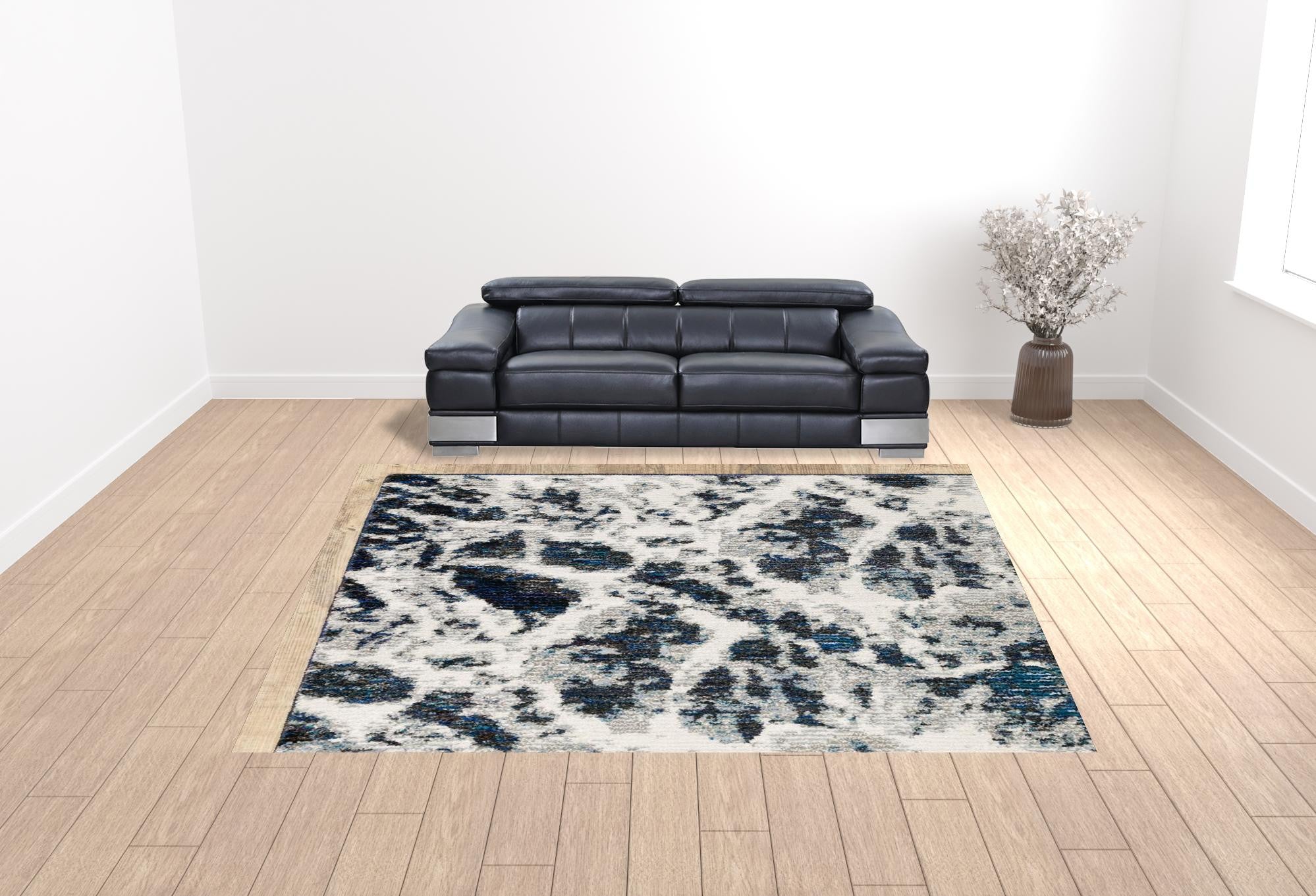 10' X 13' Grey Teal And Green Abstract Power Loom Stain Resistant Area Rug