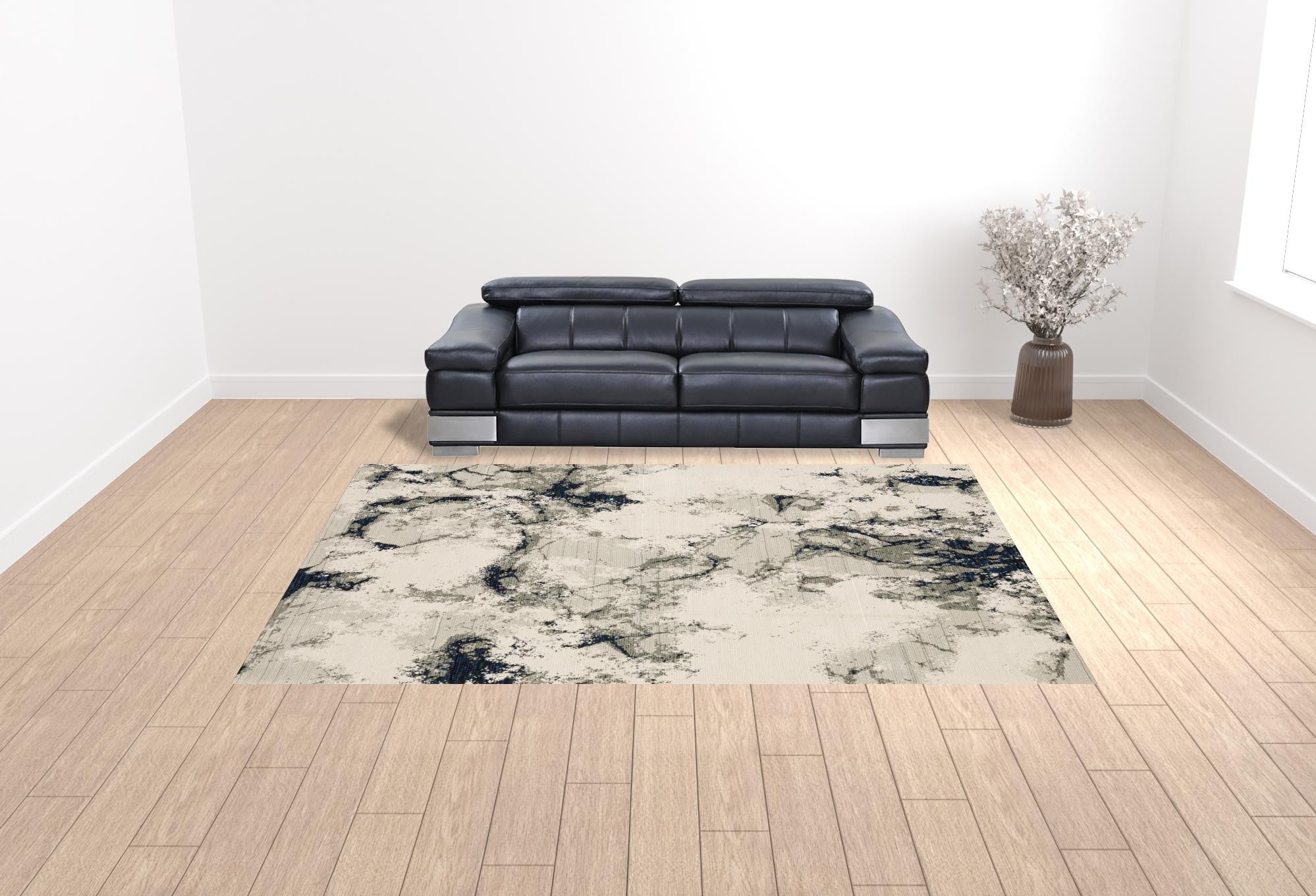 10' X 13' Grey Black And Ivory Abstract Power Loom Stain Resistant Area Rug