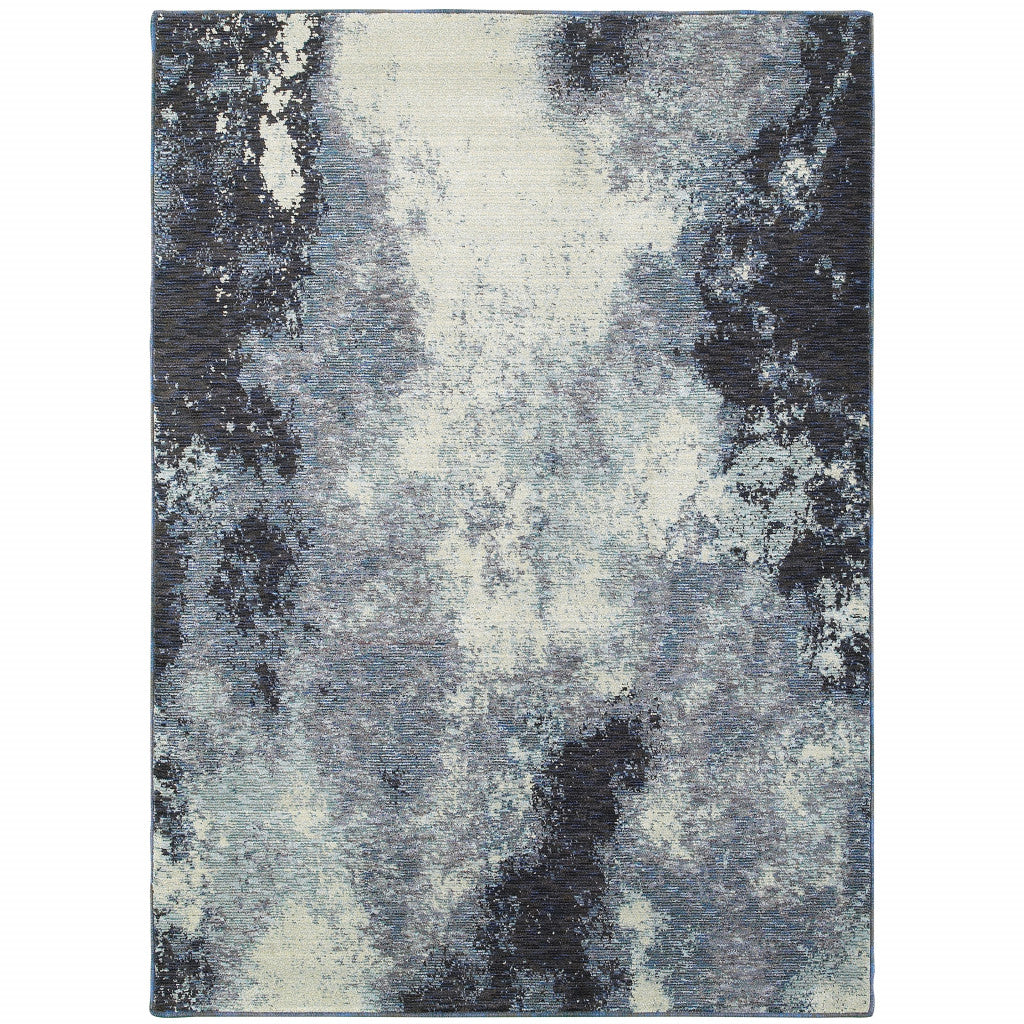 10' X 13' Navy And Ivory Abstract Power Loom Stain Resistant Area Rug