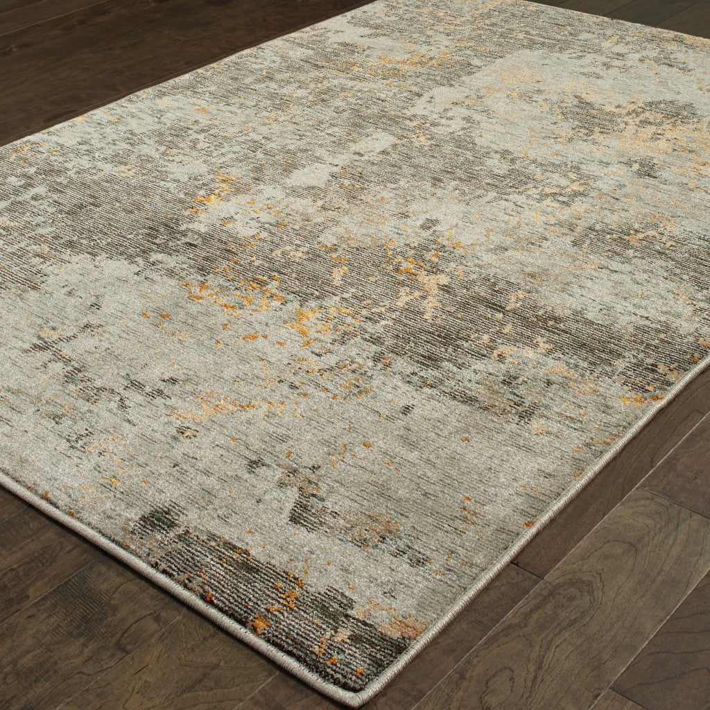 10' X 13' Grey And Gold Abstract Power Loom Stain Resistant Area Rug