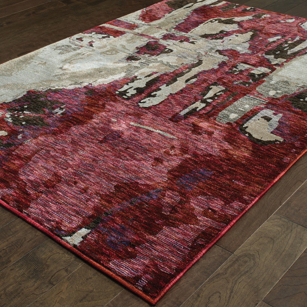 10' X 13' Red And Beige Abstract Power Loom Stain Resistant Area Rug