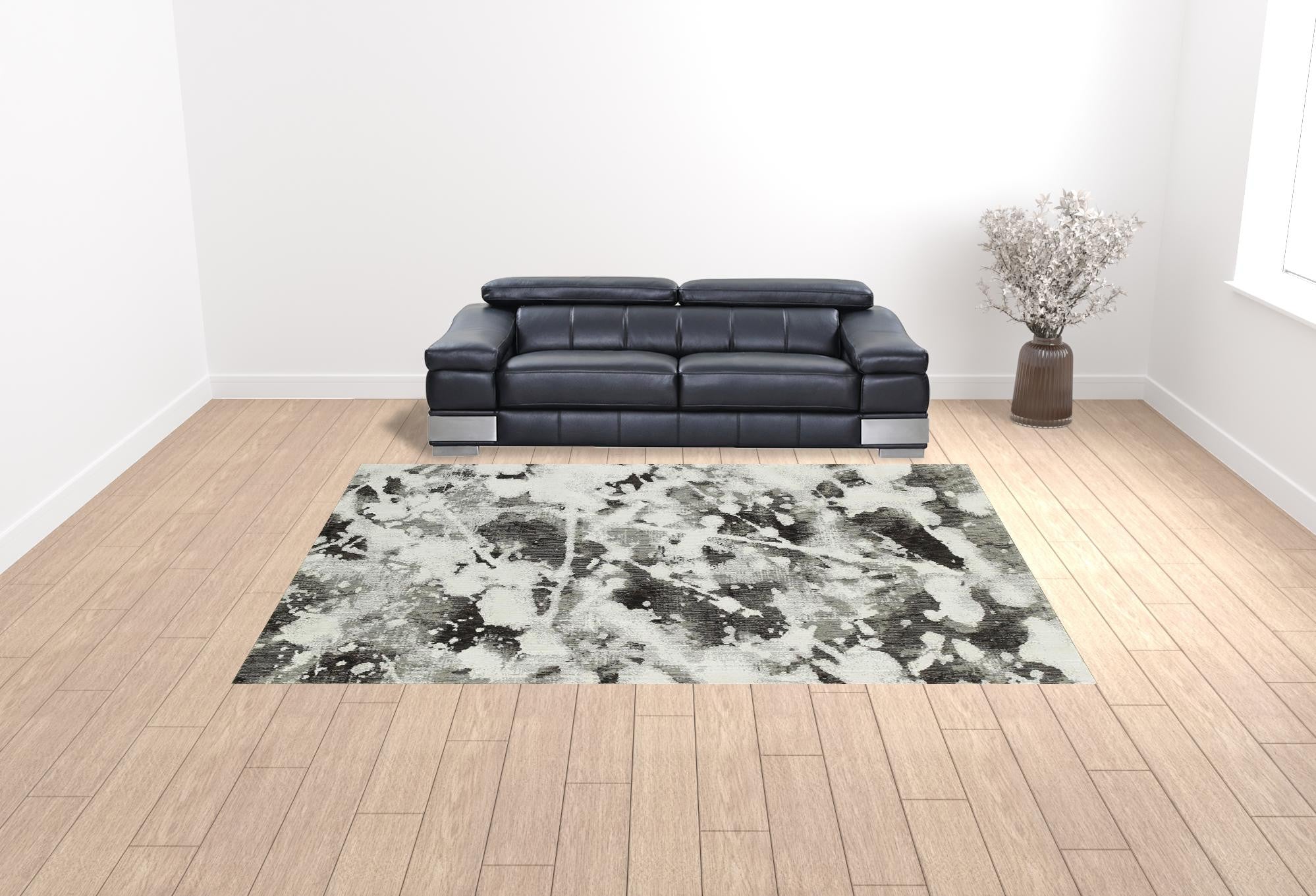 10' X 13' Charcoal And White Abstract Power Loom Stain Resistant Area Rug