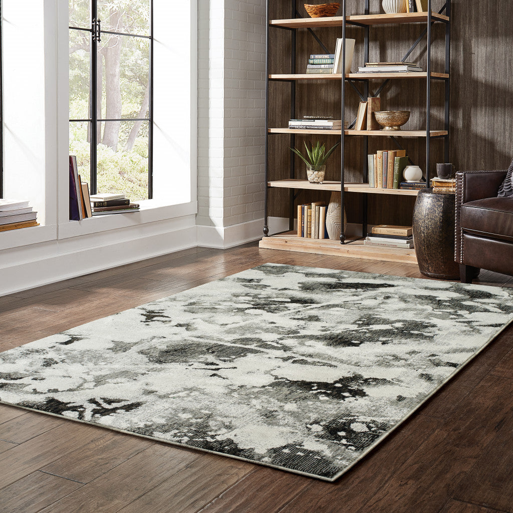 10' X 13' Charcoal And White Abstract Power Loom Stain Resistant Area Rug