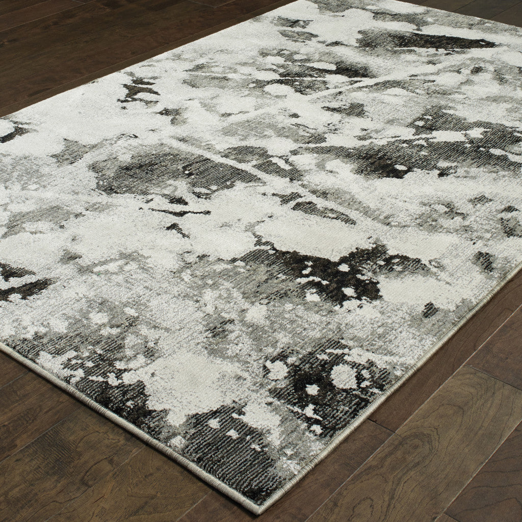 10' X 13' Charcoal And White Abstract Power Loom Stain Resistant Area Rug