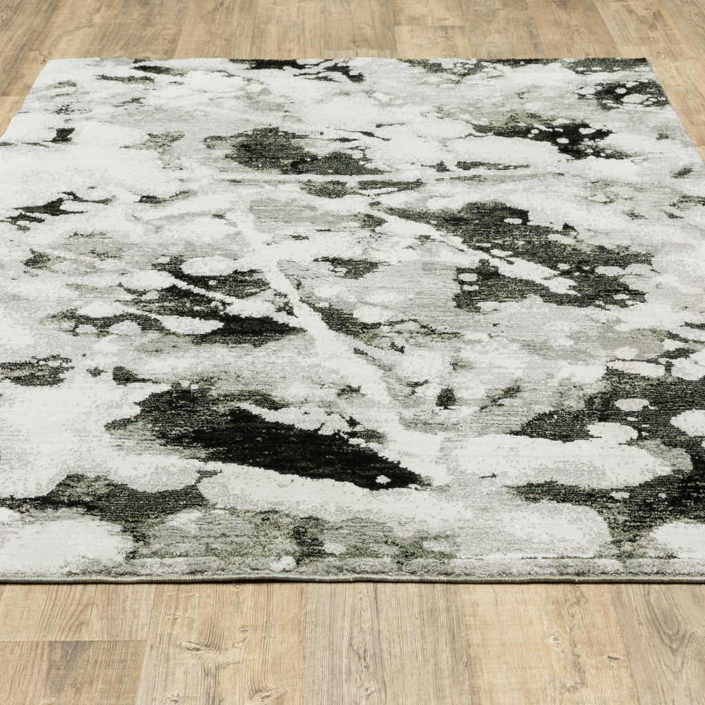 10' X 13' Charcoal And White Abstract Power Loom Stain Resistant Area Rug