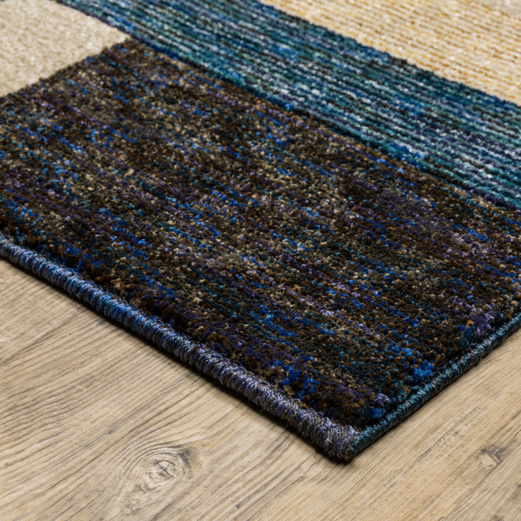 10' X 13' Gold Blue Beige Purple And Teal Geometric Power Loom Stain Resistant Area Rug