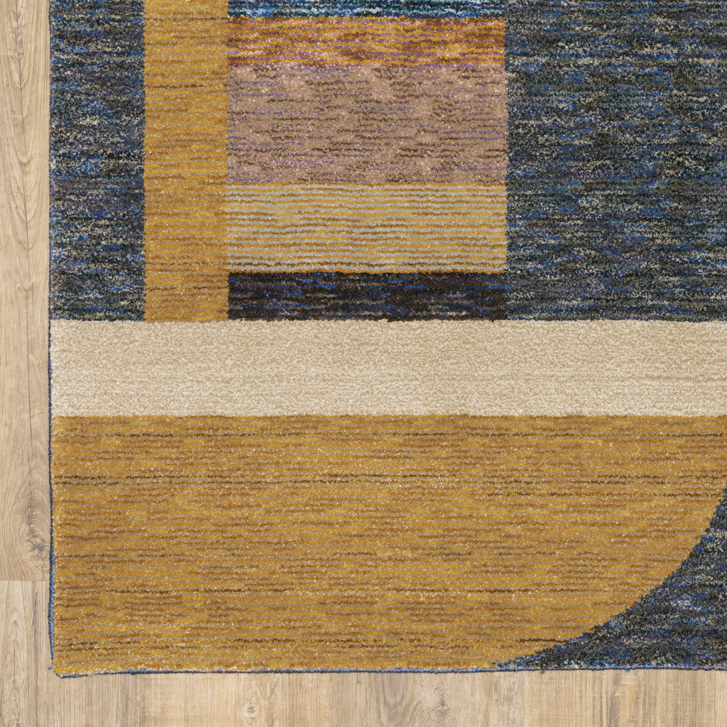 10' X 13' Gold Blue Beige Purple And Teal Geometric Power Loom Stain Resistant Area Rug