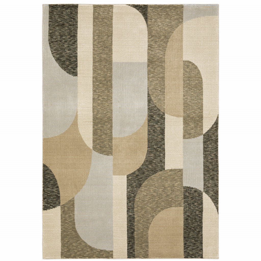 10' X 13' Brown And Ivory Geometric Power Loom Area Rug