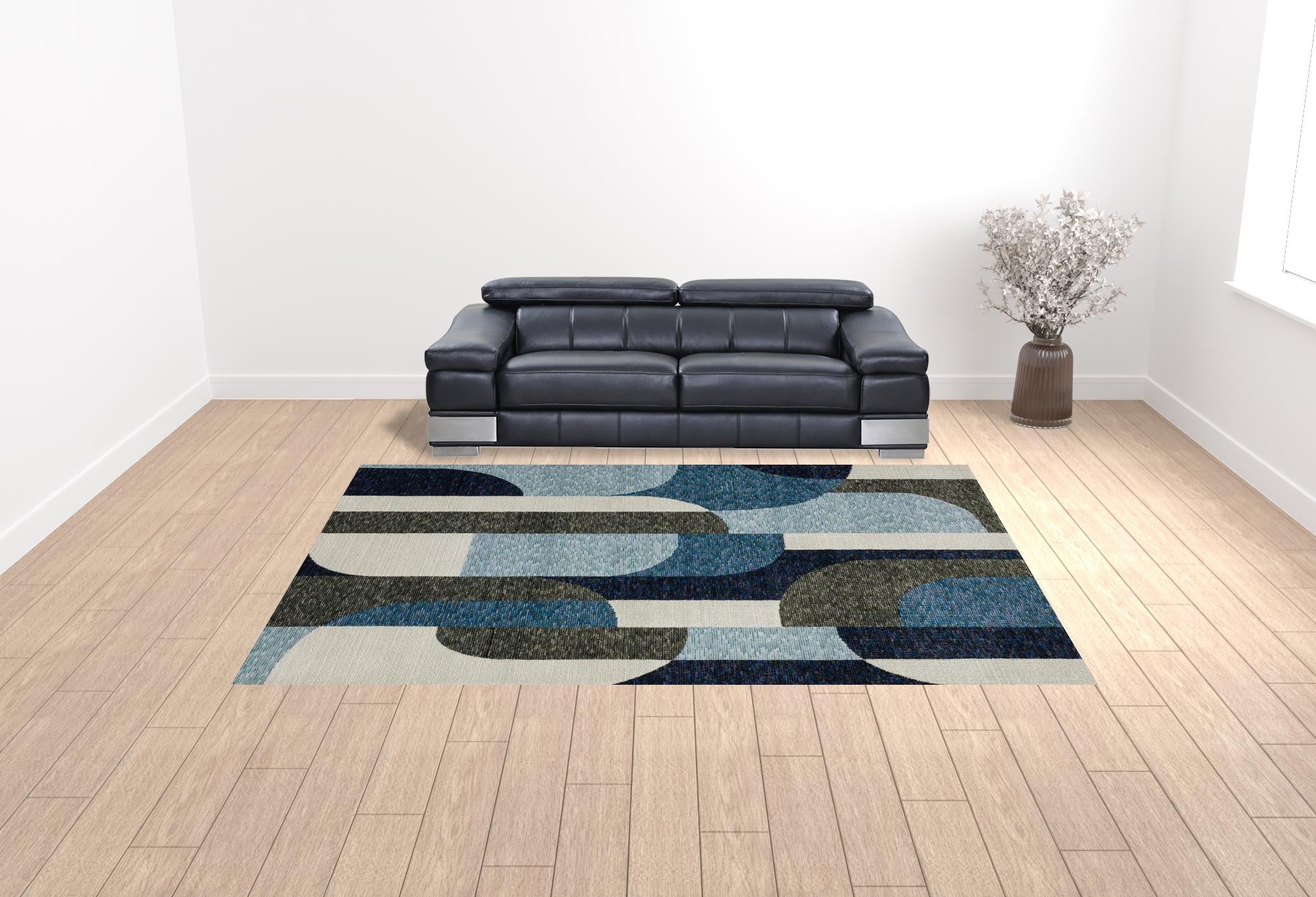 10' X 13' Blue And Gray Geometric Power Loom Area Rug