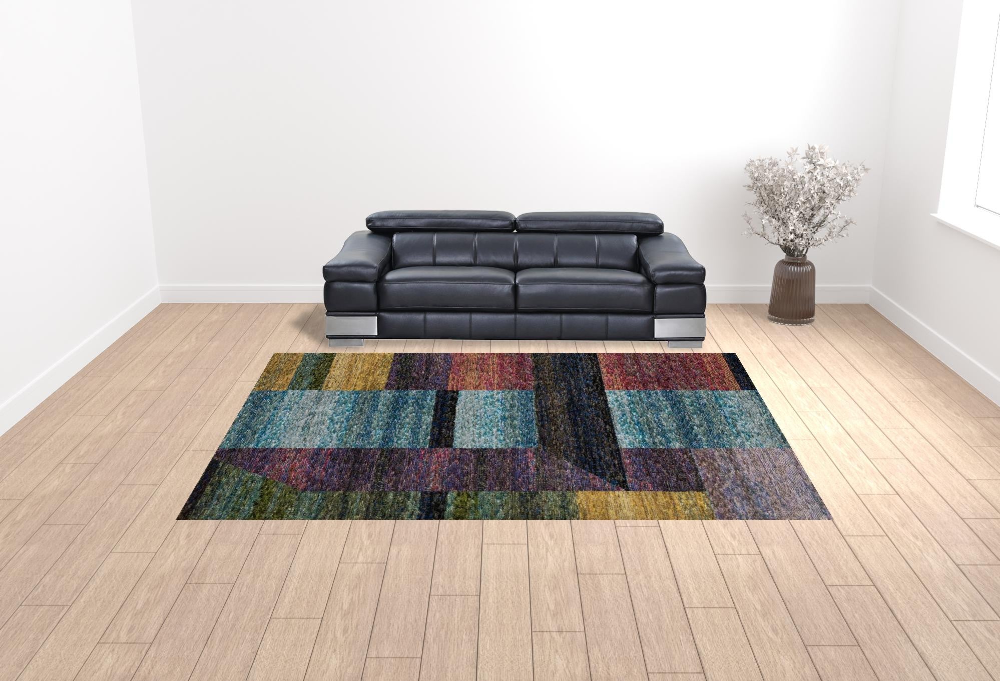 10' X 13' Purple Blue Teal Gold Green Red And Pink Geometric Power Loom Stain Resistant Area Rug