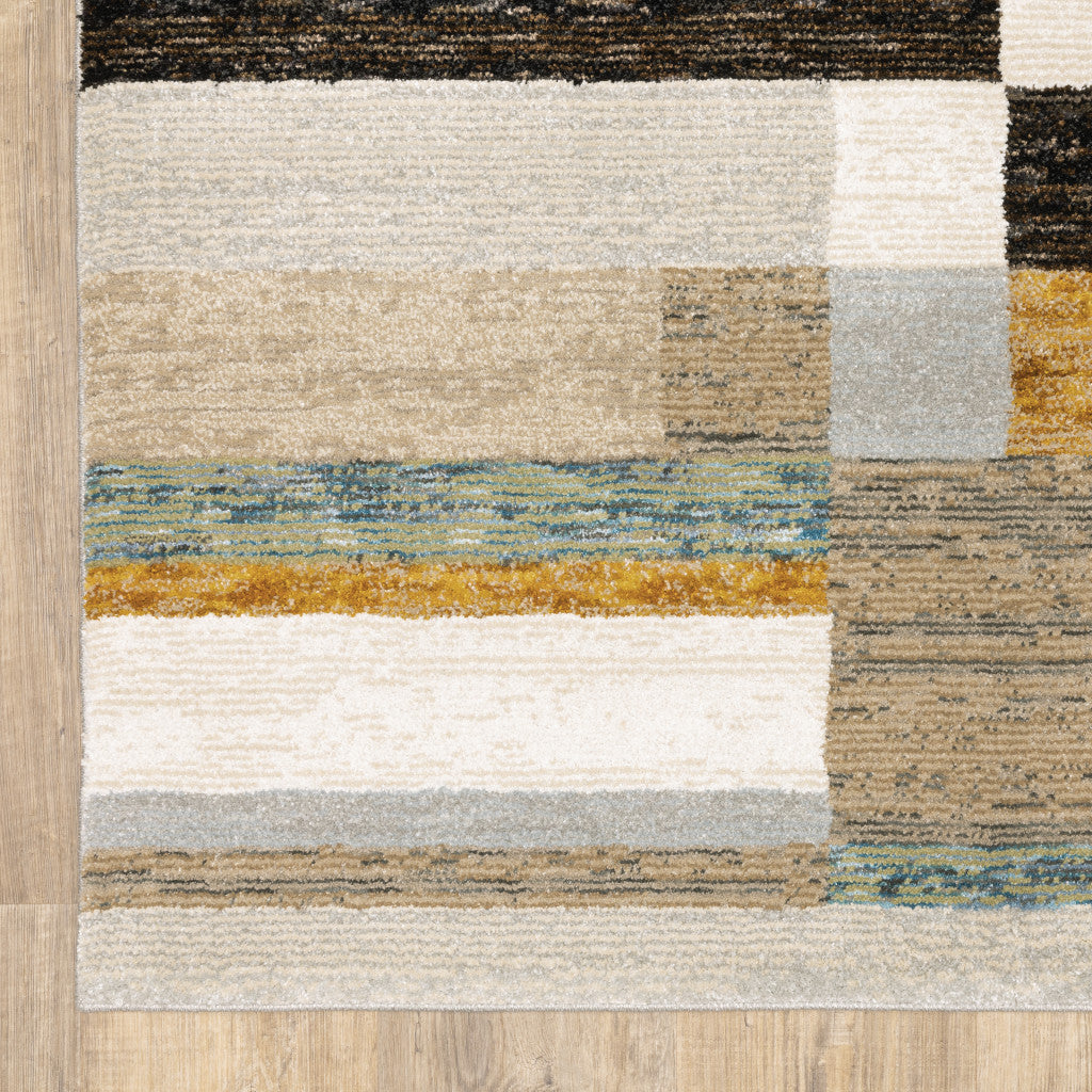 10' X 13' Beige Gold Black Grey Tan Teal And Rust Geometric Power Loom Area Rug