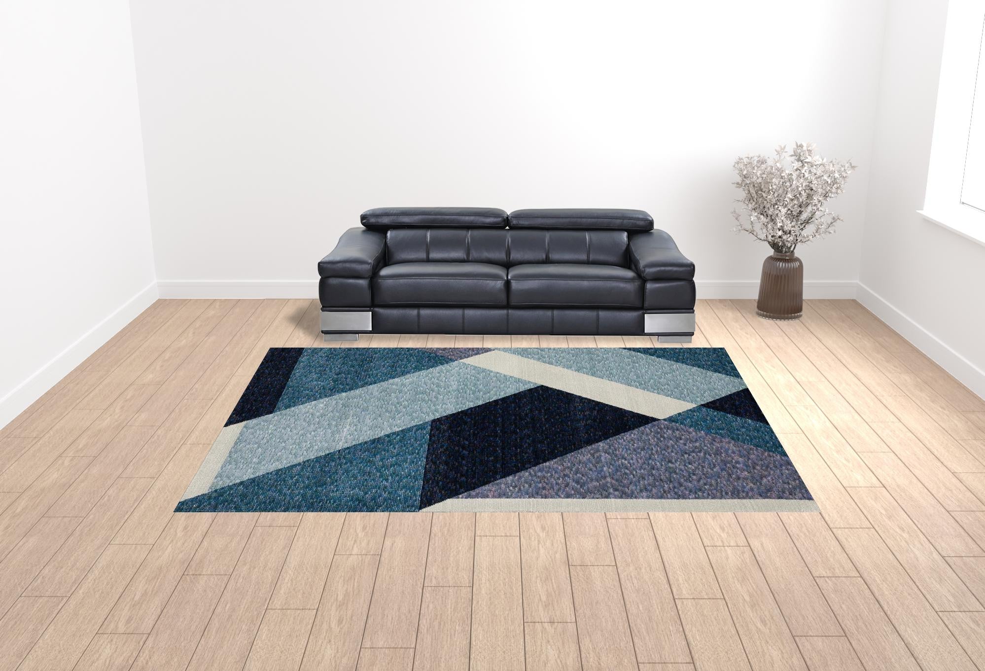 10' X 13' Blue Purple Grey And Teal Geometric Power Loom Area Rug