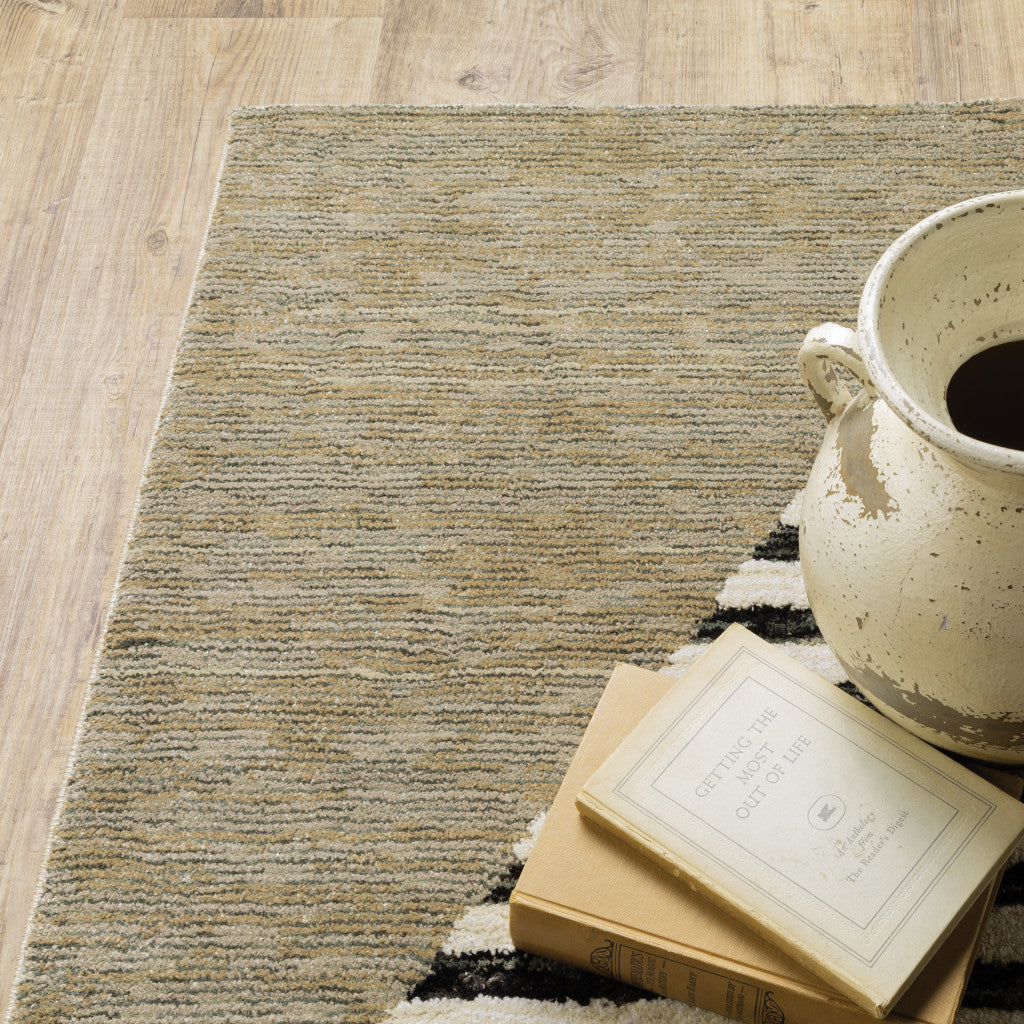 10' X 13' Gold Brown Blue Charcoal Rust And Beige Geometric Power Loom Stain Resistant Area Rug