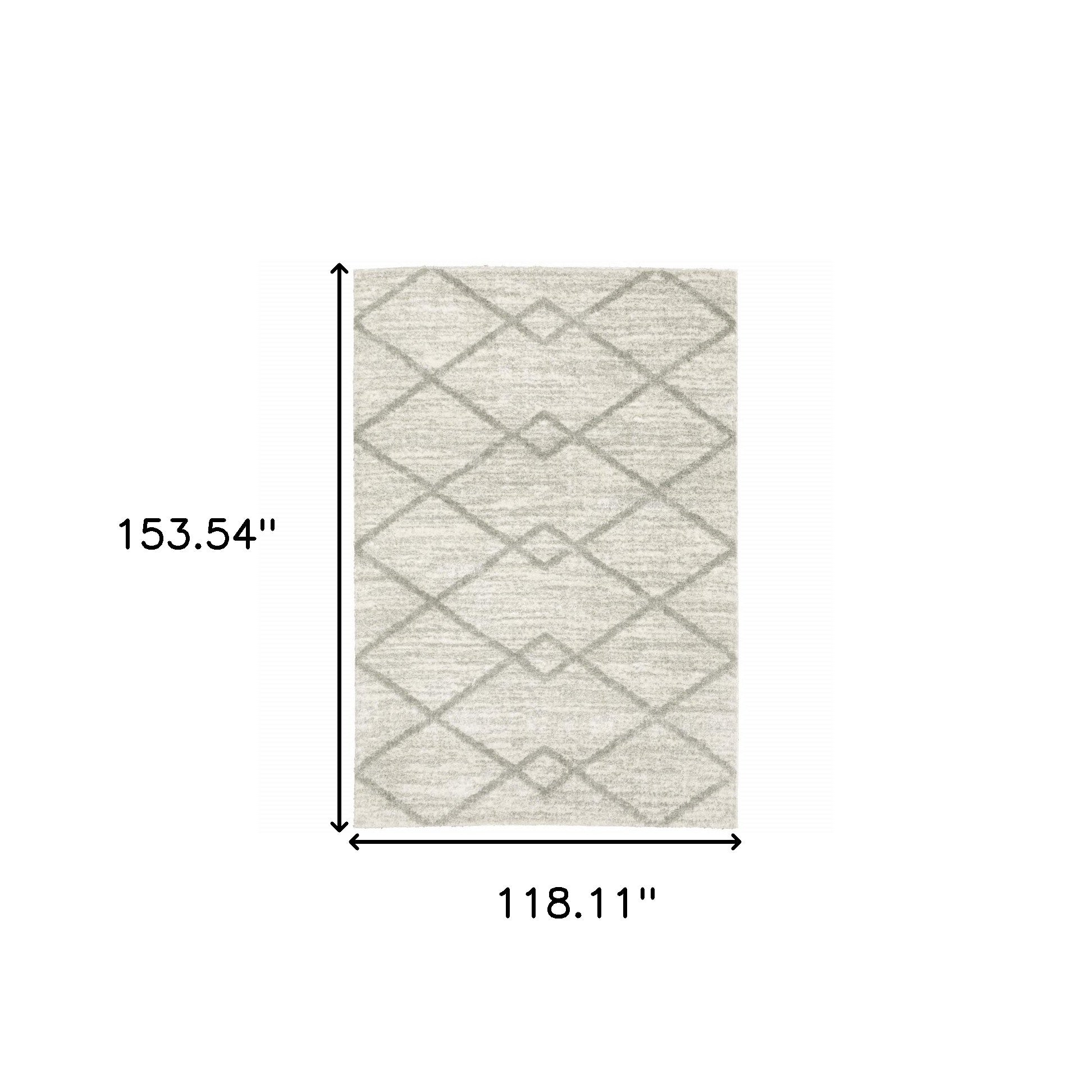 10' X 13' Ivory And Grey Geometric Shag Power Loom Stain Resistant Area Rug