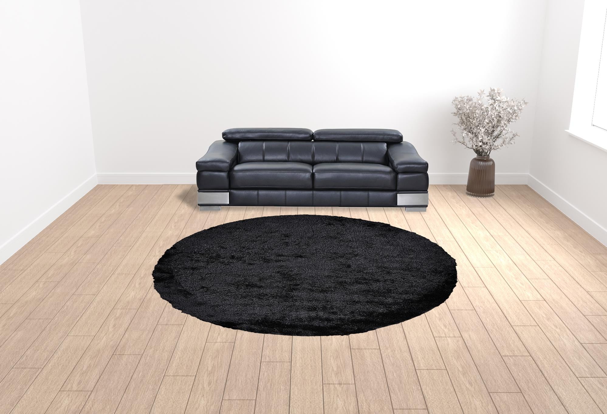 10' Black Round Shag Tufted Handmade Area Rug