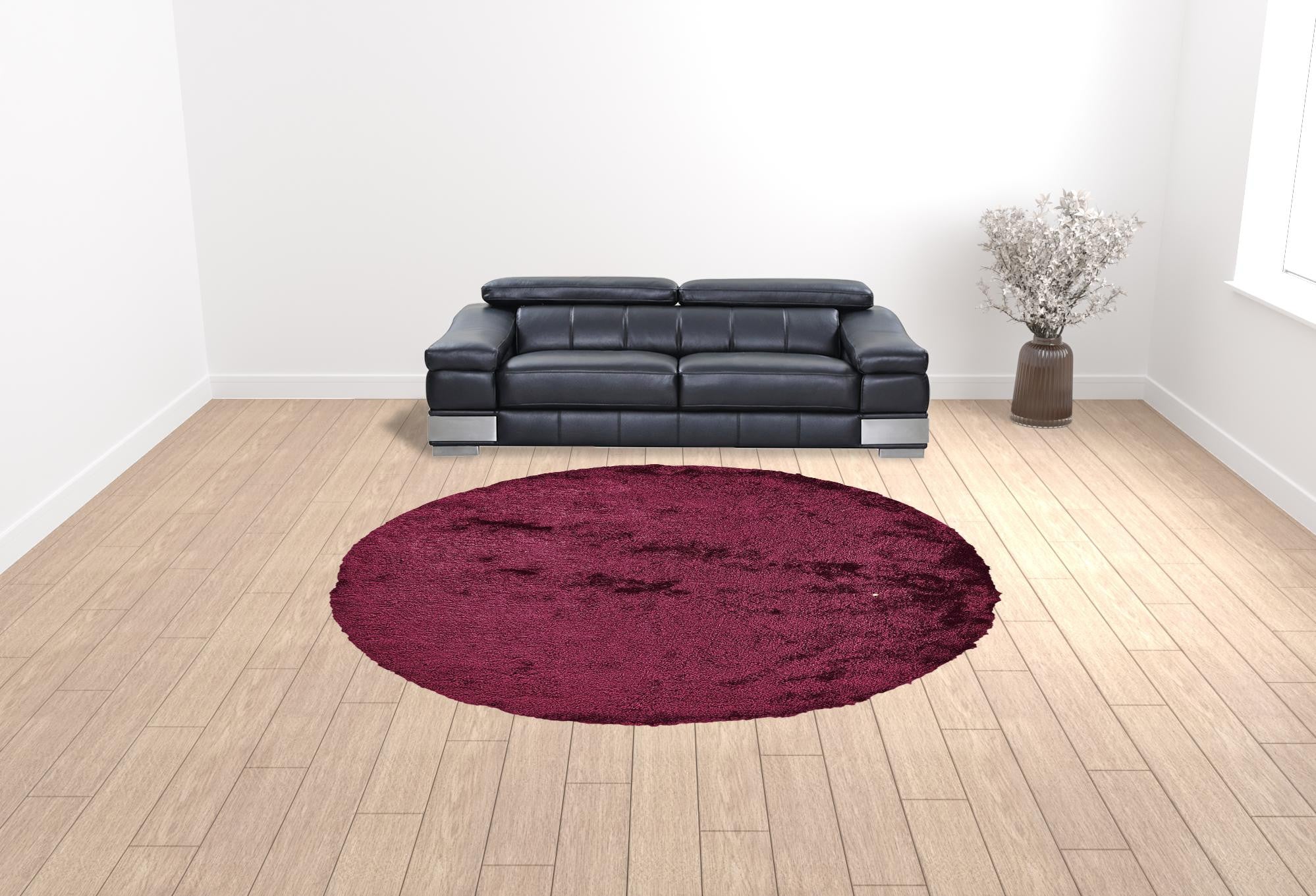 10' Red And Purple Round Shag Tufted Handmade Area Rug