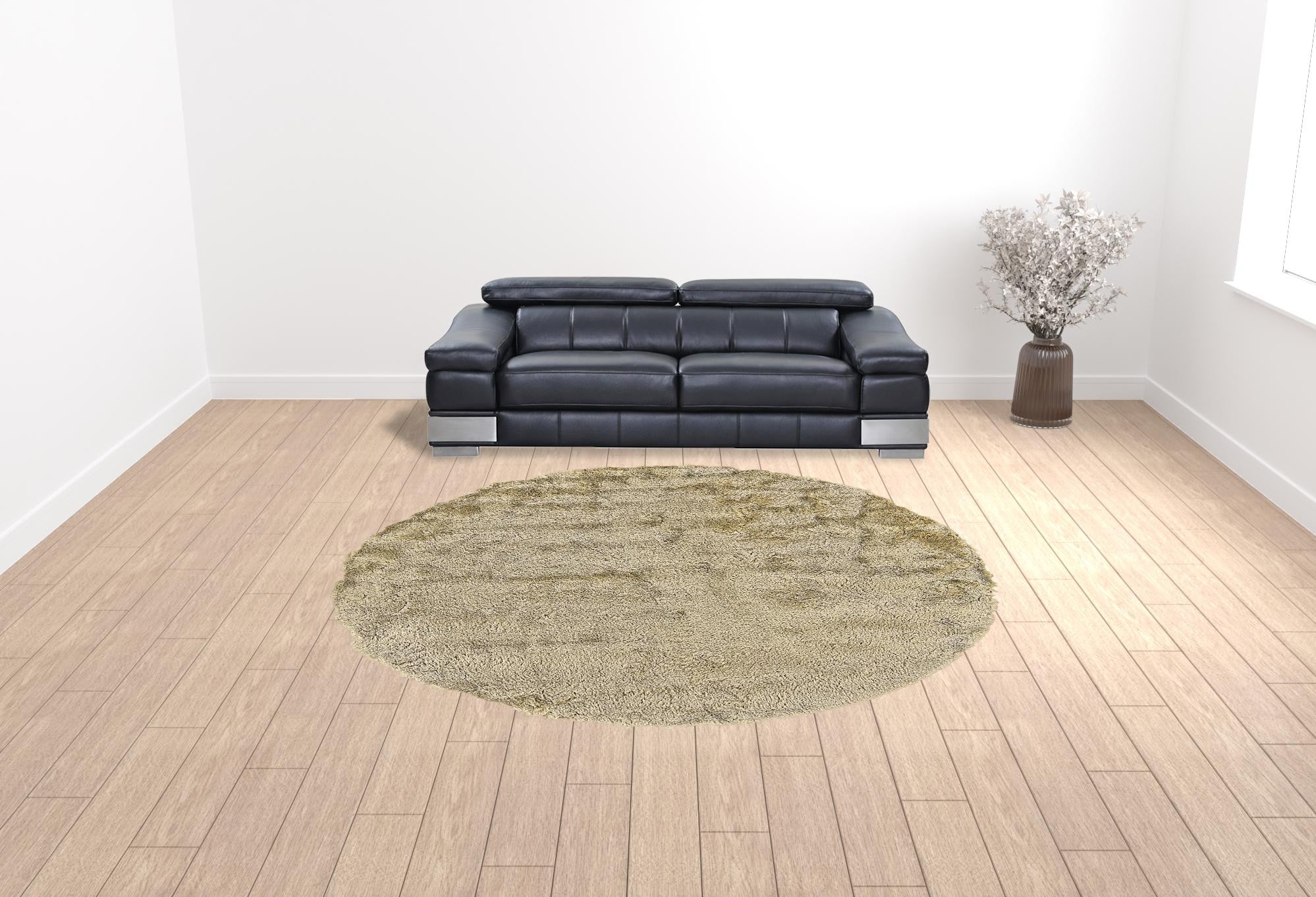 10' Tan And Taupe Round Shag Tufted Handmade Area Rug