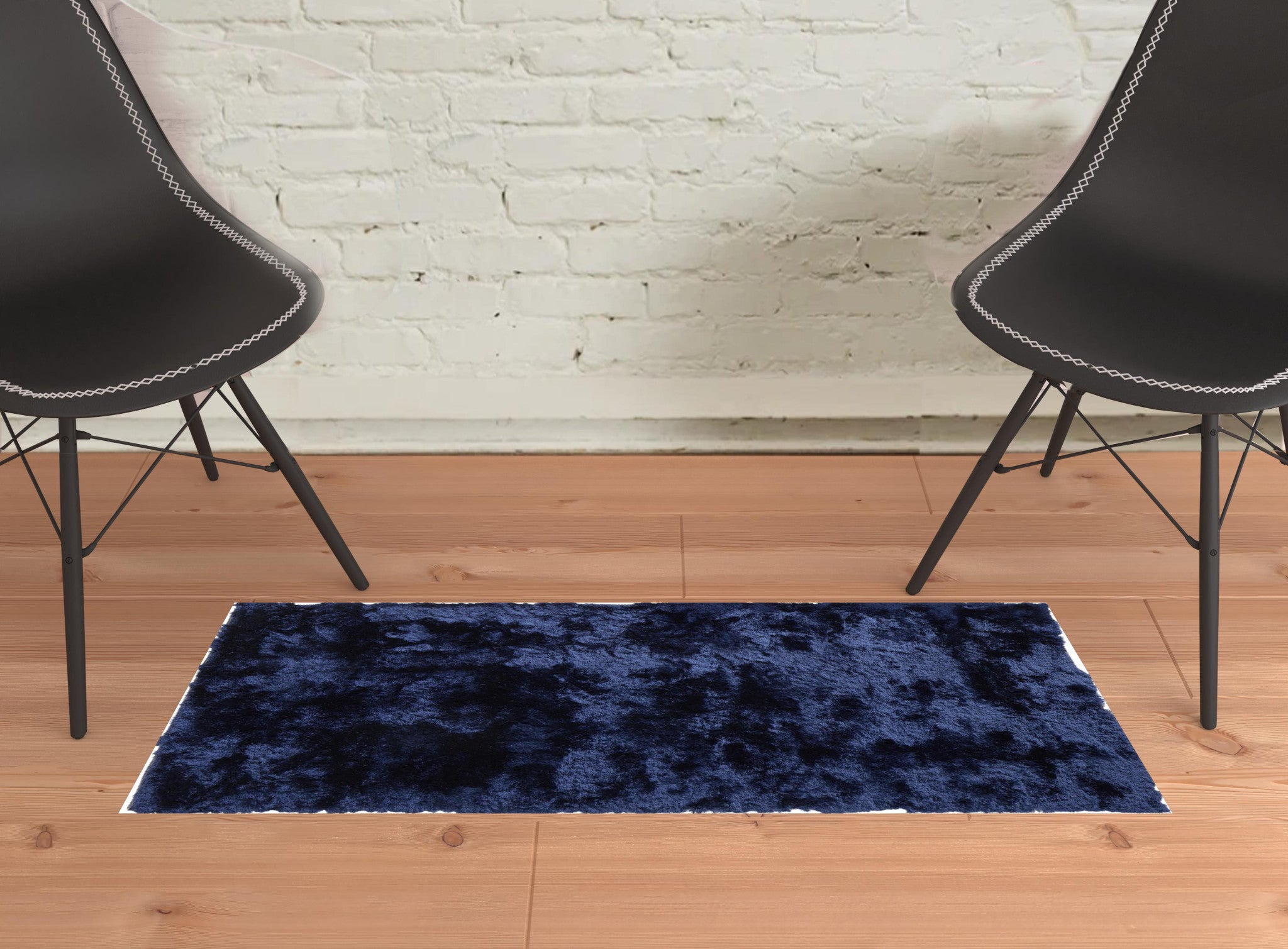 2' X 3' Blue And Black Shag Tufted Handmade Area Rug