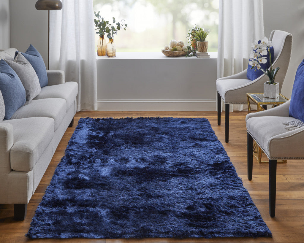 2' X 3' Blue And Black Shag Tufted Handmade Area Rug