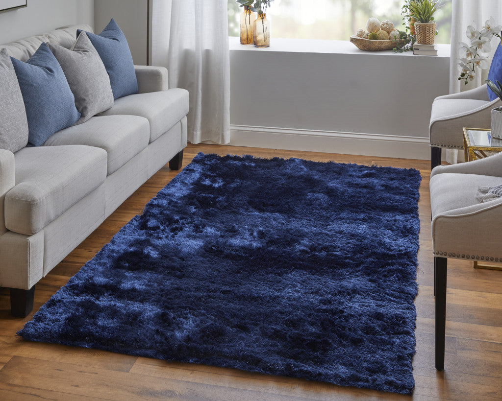 2' X 3' Blue And Black Shag Tufted Handmade Area Rug