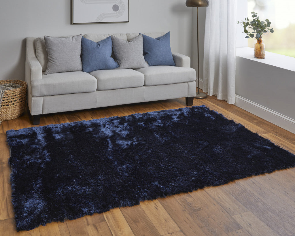 2' X 3' Blue And Black Shag Tufted Handmade Area Rug