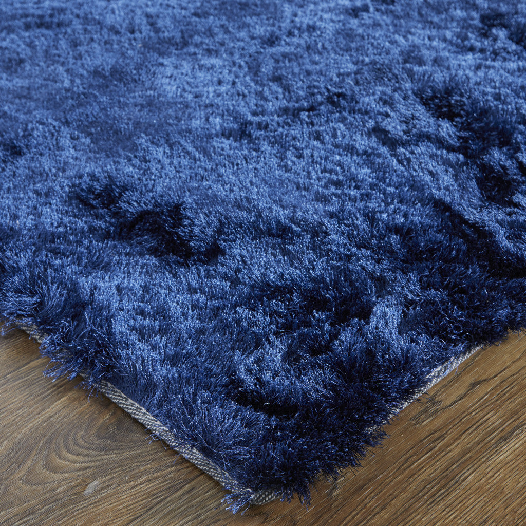 2' X 3' Blue And Black Shag Tufted Handmade Area Rug