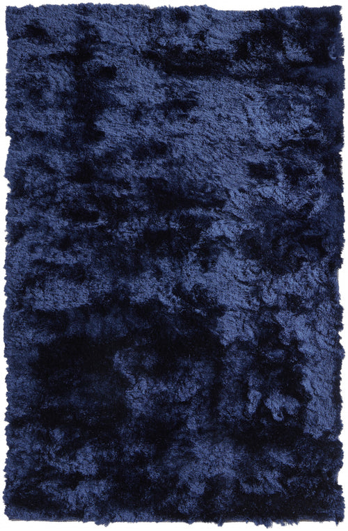 5' X 8' Blue And Black Shag Tufted Handmade Area Rug