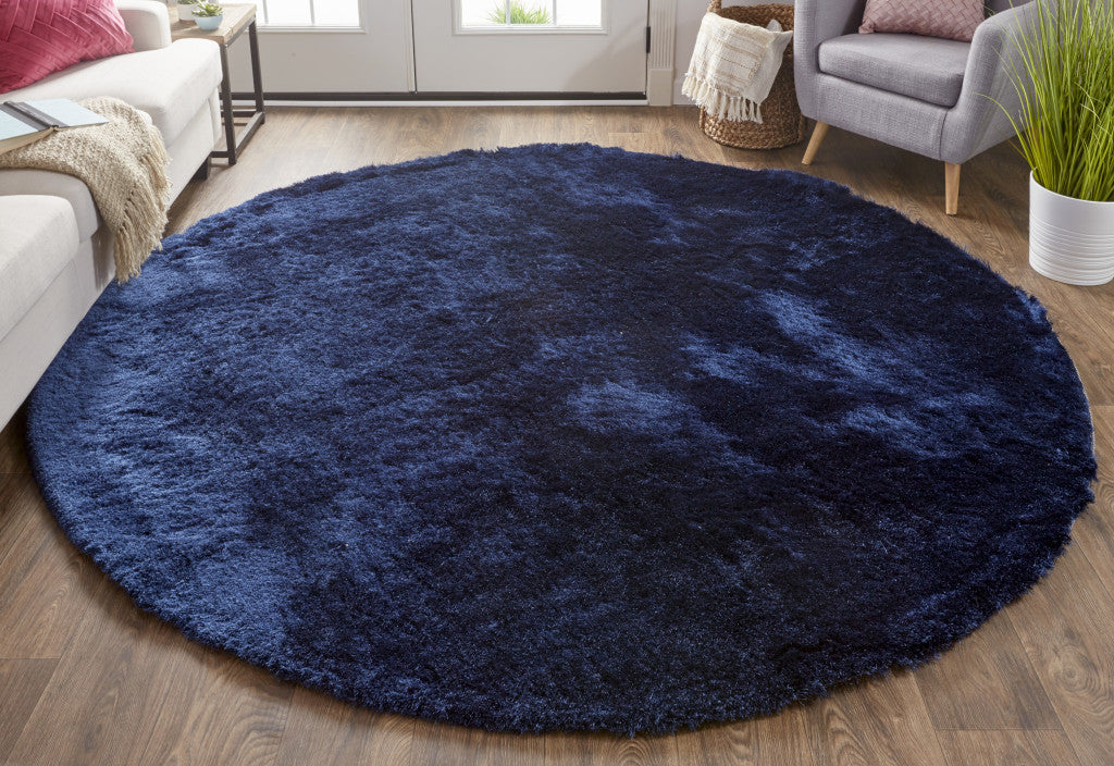 10' Blue And Black Round Shag Tufted Handmade Area Rug