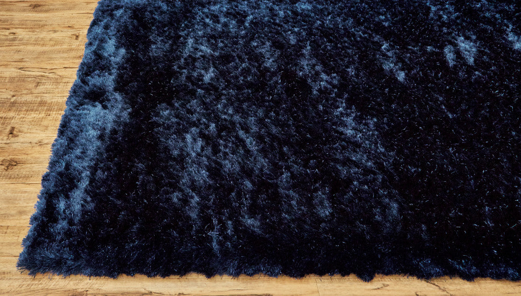 10' Blue And Black Round Shag Tufted Handmade Area Rug