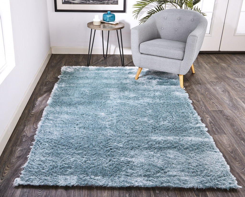 2' X 3' Blue And Silver Shag Tufted Handmade Area Rug