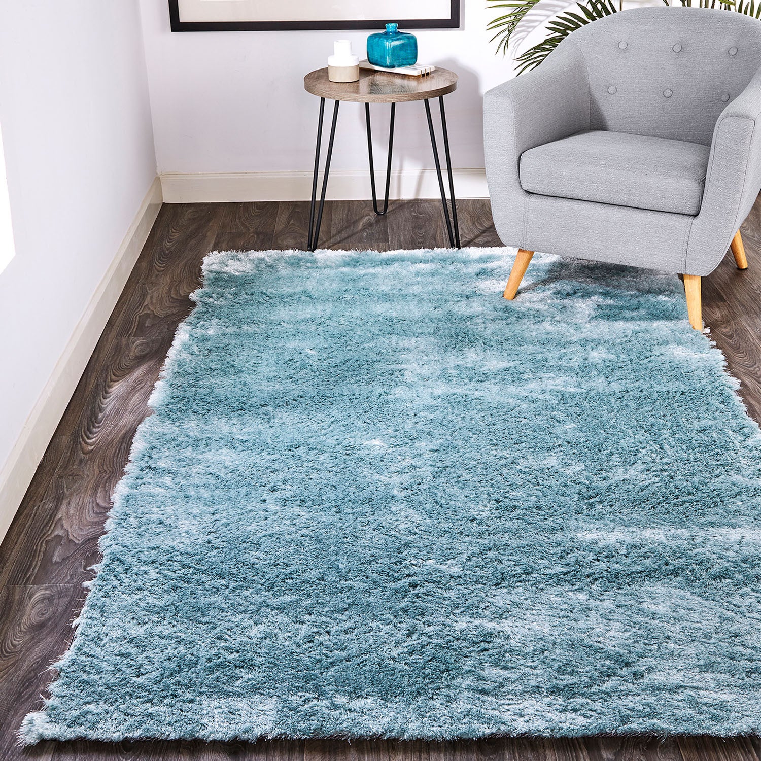 2' X 3' Blue And Silver Shag Tufted Handmade Area Rug