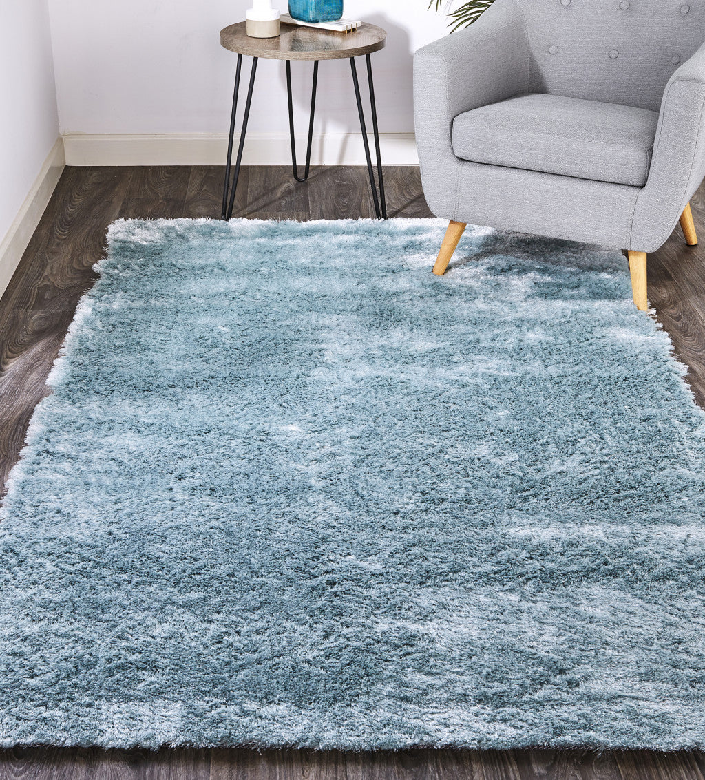 2' X 3' Blue And Silver Shag Tufted Handmade Area Rug