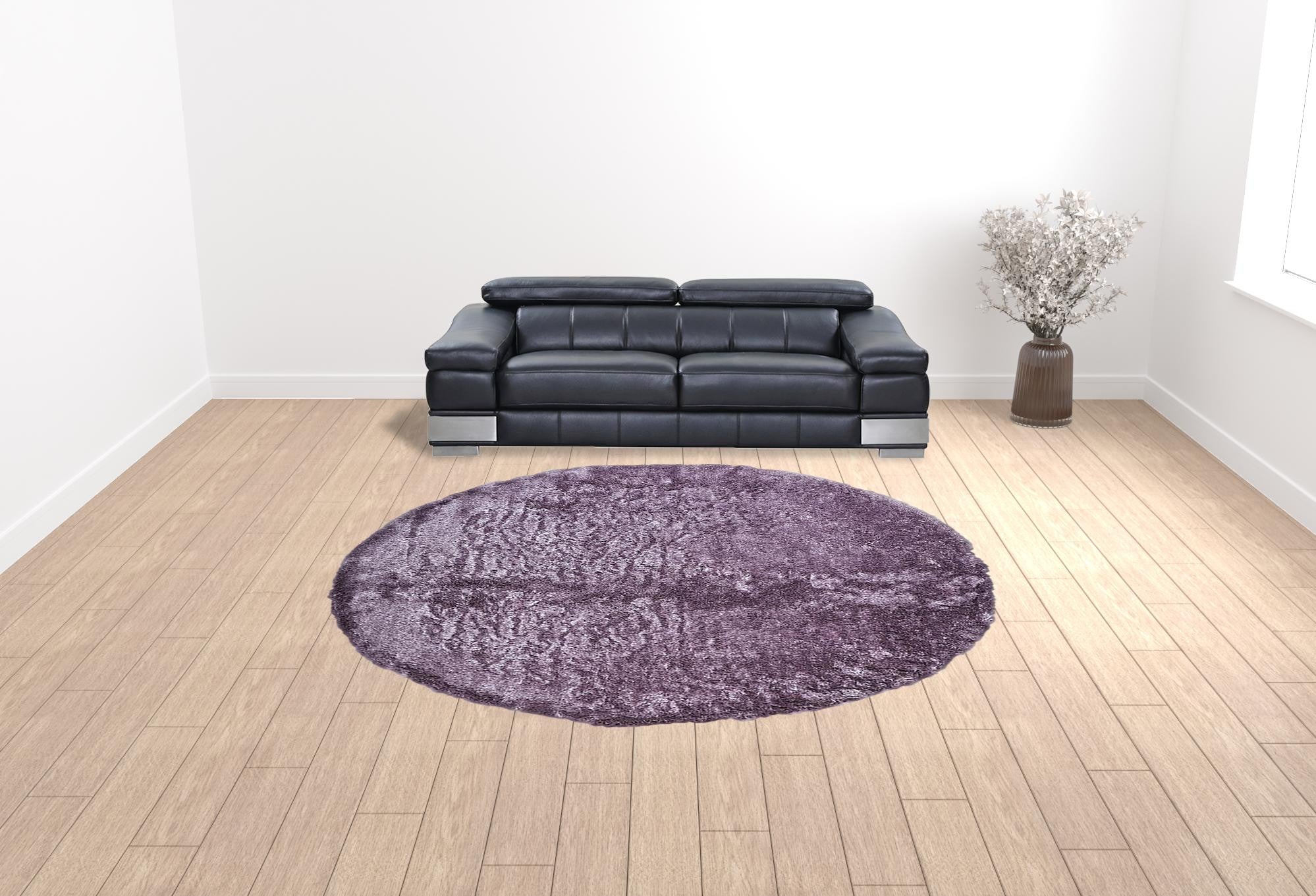 10' Purple Round Shag Tufted Handmade Area Rug