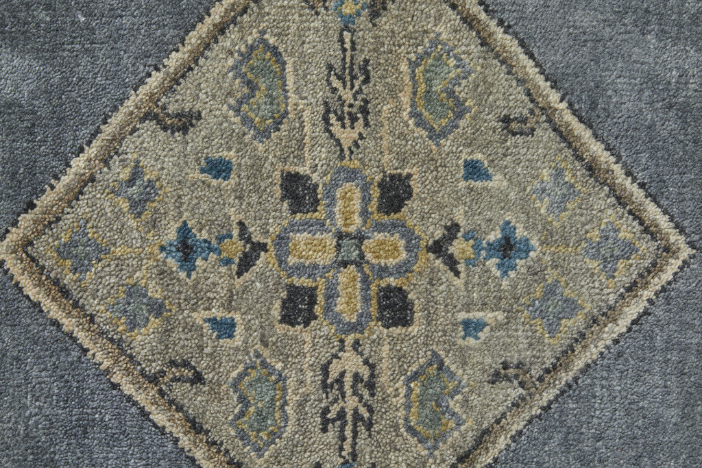 10' X 13' Blue Gray And Taupe Wool Floral Hand Knotted Stain Resistant Area Rug