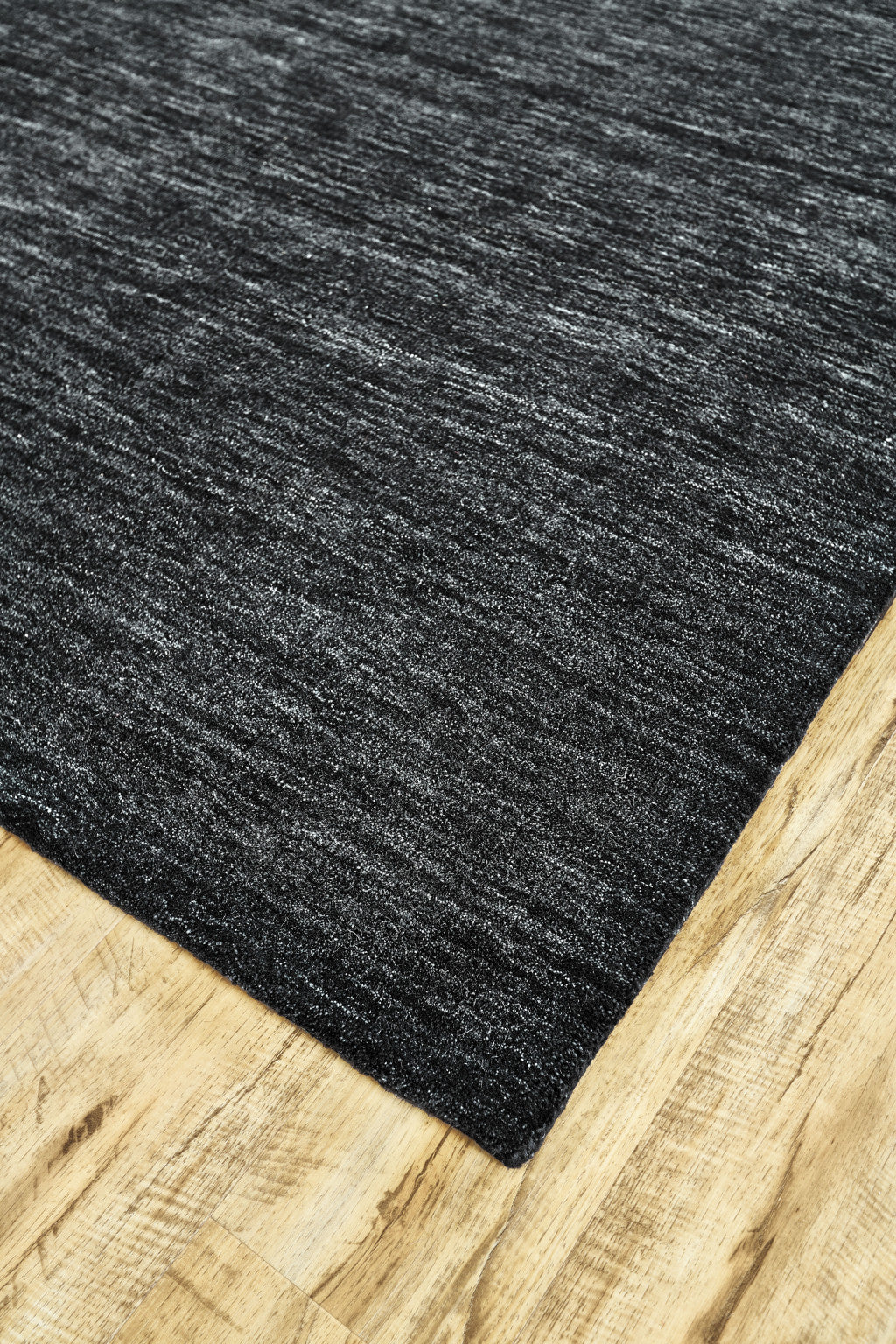 10' X 13' Black Wool Hand Woven Stain Resistant Area Rug