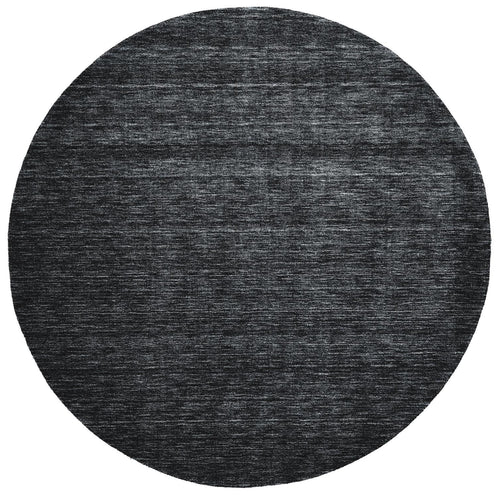 8' Black Round Wool Hand Woven Stain Resistant Area Rug