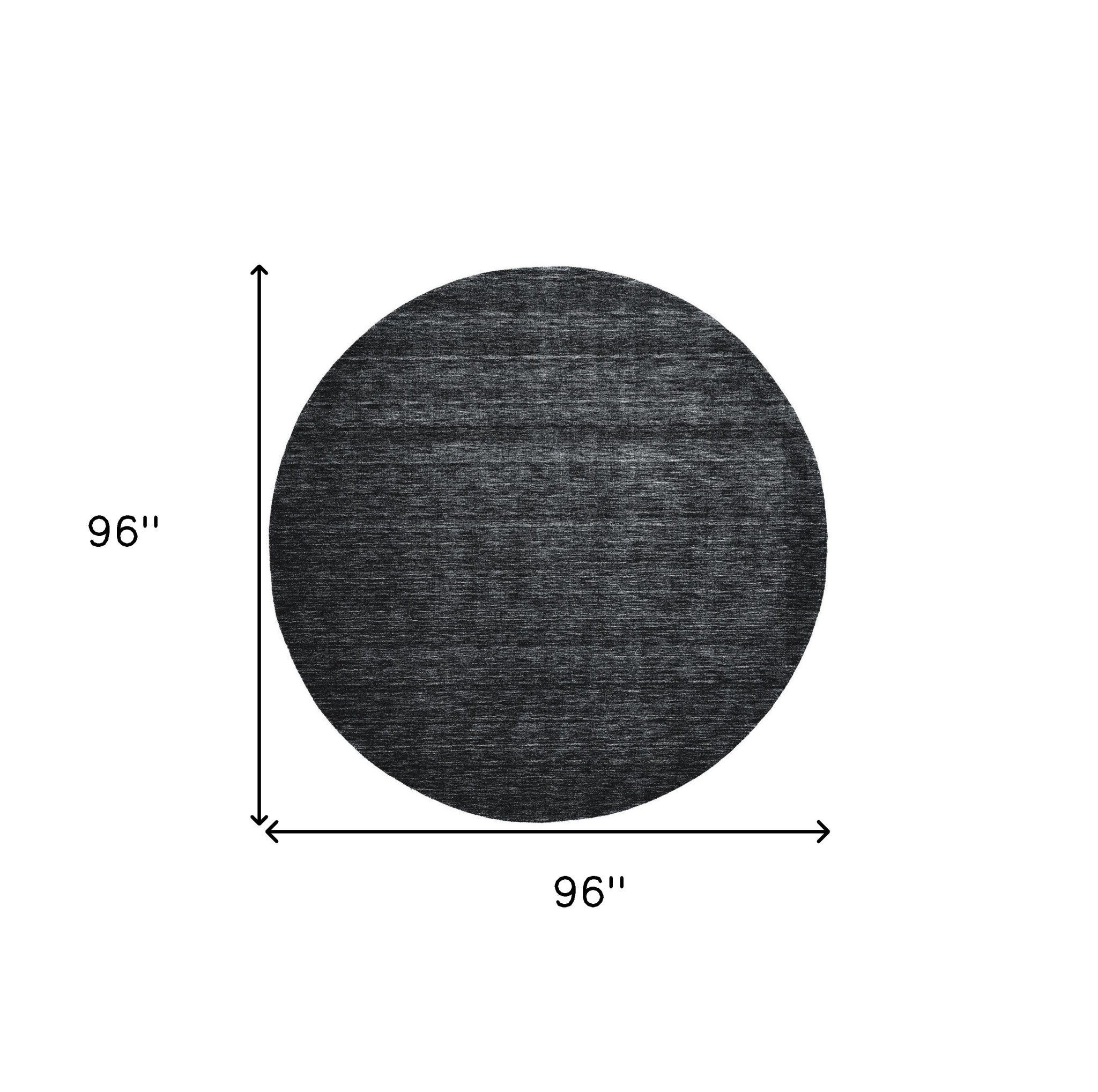 8' Black Round Wool Hand Woven Stain Resistant Area Rug