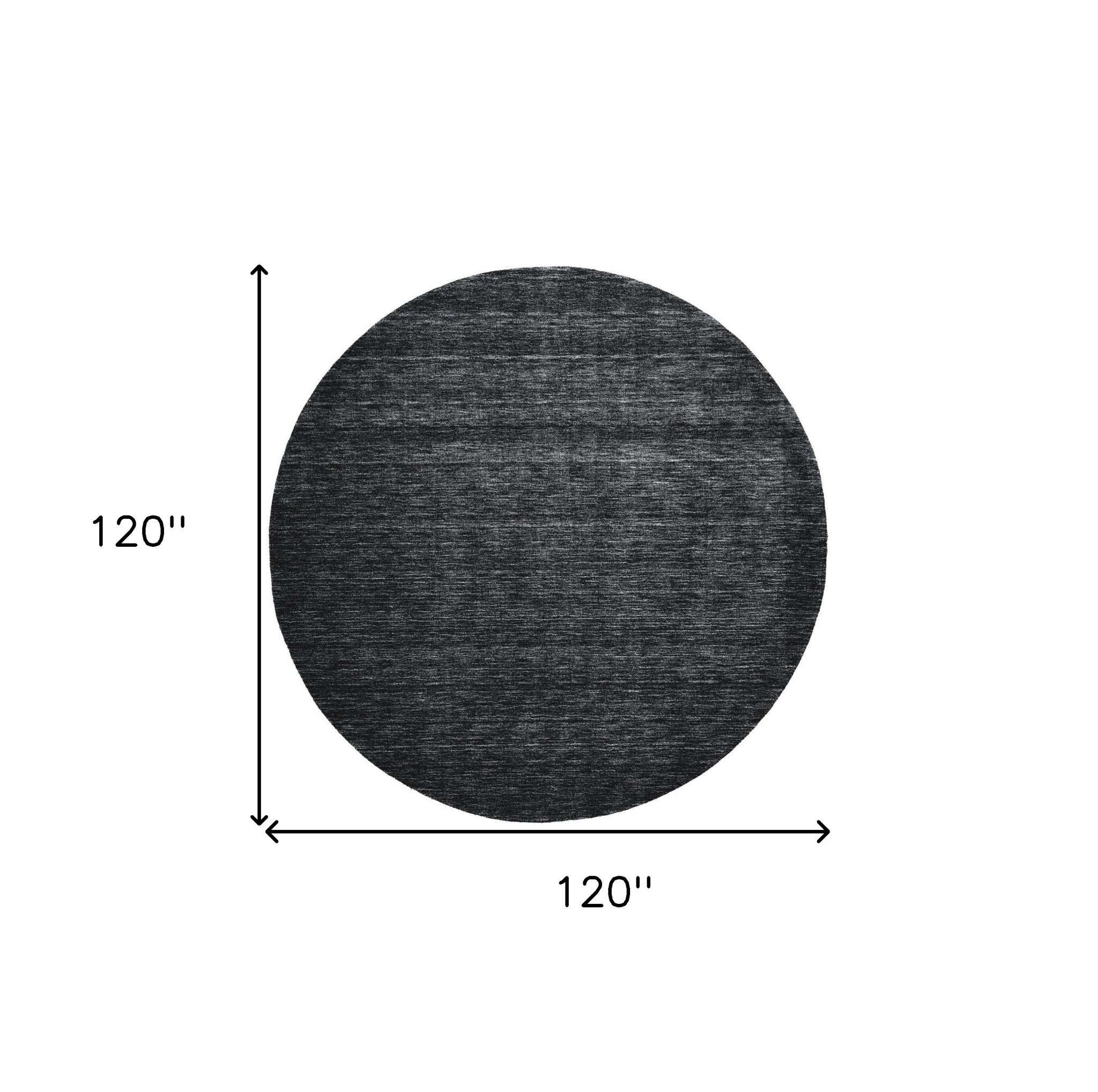 10' Black Round Wool Hand Woven Stain Resistant Area Rug