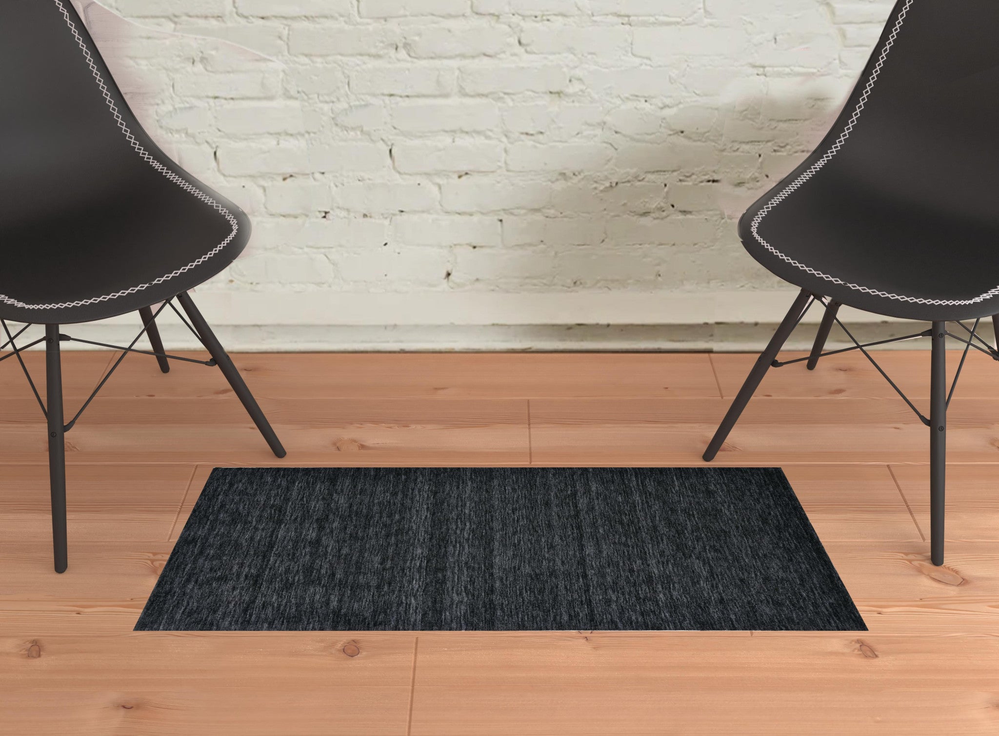 2' X 3' Black Wool Hand Woven Stain Resistant Area Rug