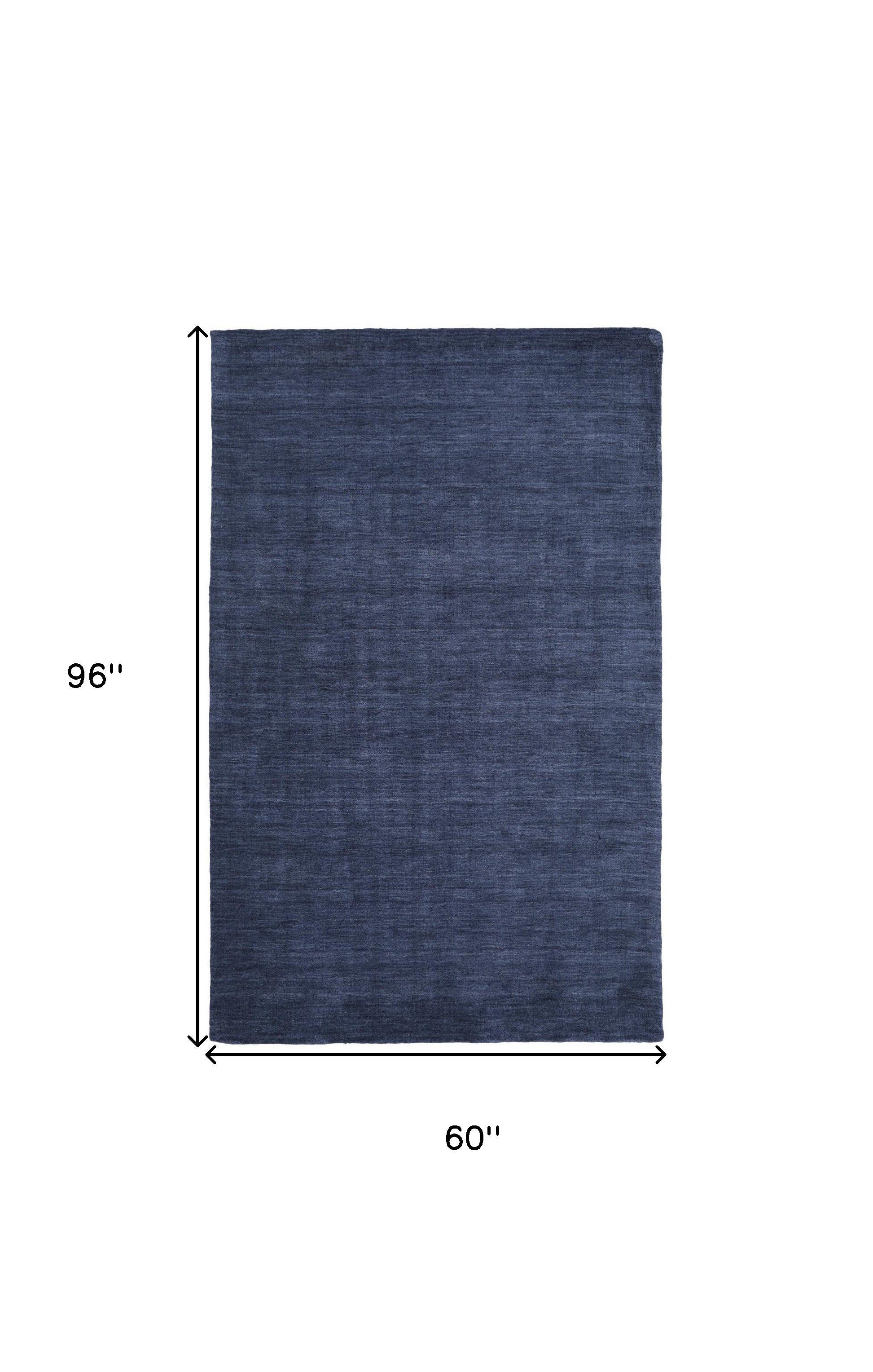 5' X 8' Blue Wool Hand Woven Stain Resistant Area Rug