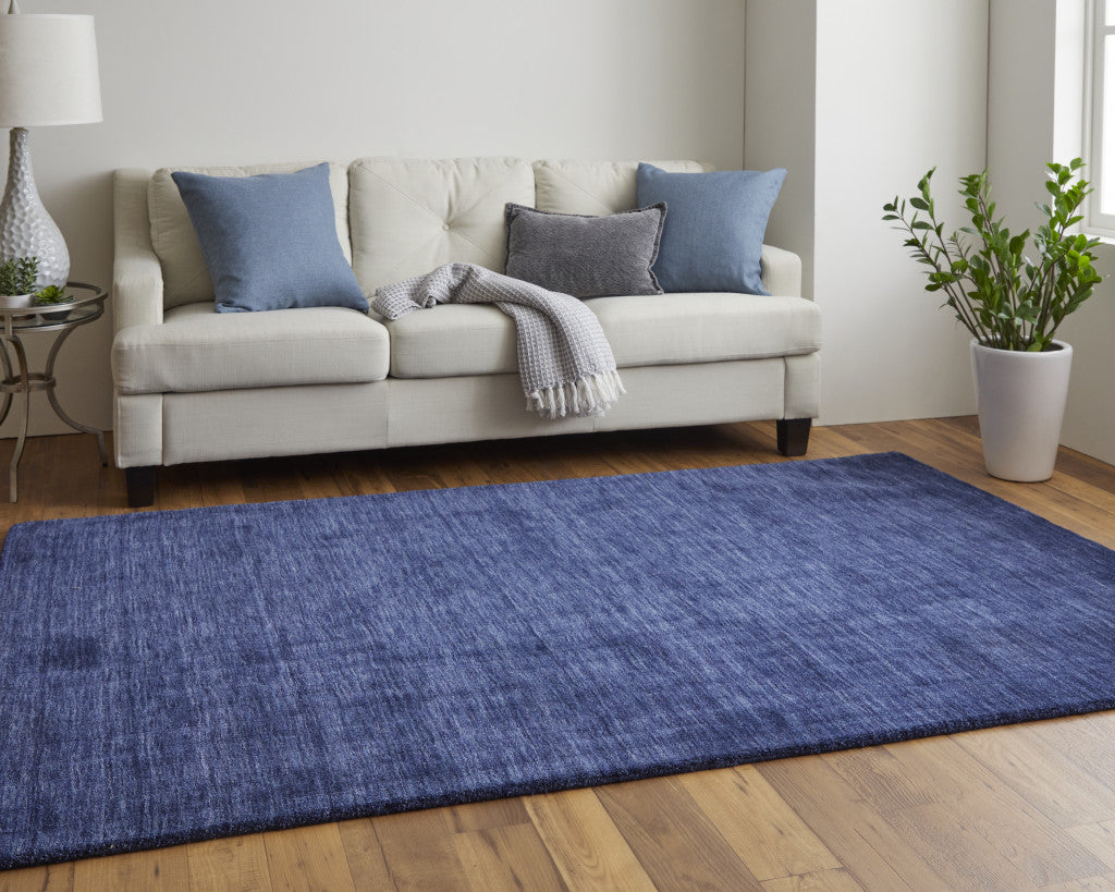 5' X 8' Blue Wool Hand Woven Stain Resistant Area Rug