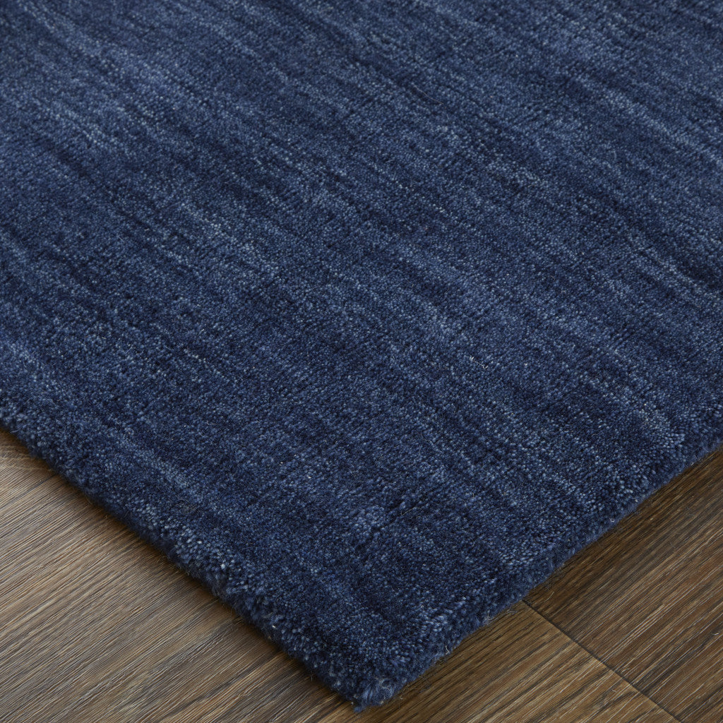 5' X 8' Blue Wool Hand Woven Stain Resistant Area Rug