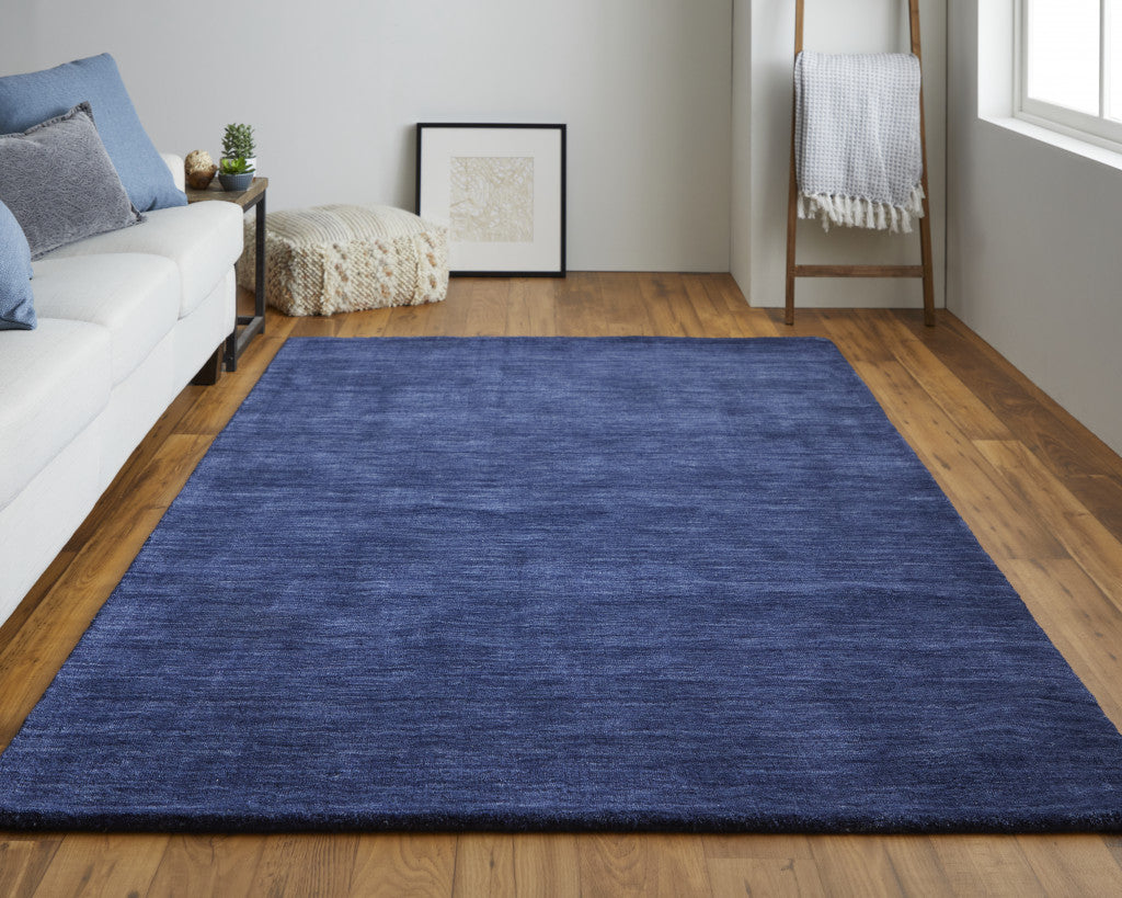 8' X 11' Blue Wool Hand Woven Stain Resistant Area Rug