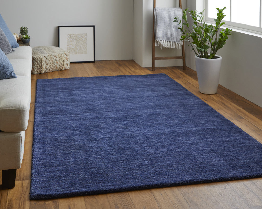 10' X 13' Blue Wool Hand Woven Stain Resistant Area Rug