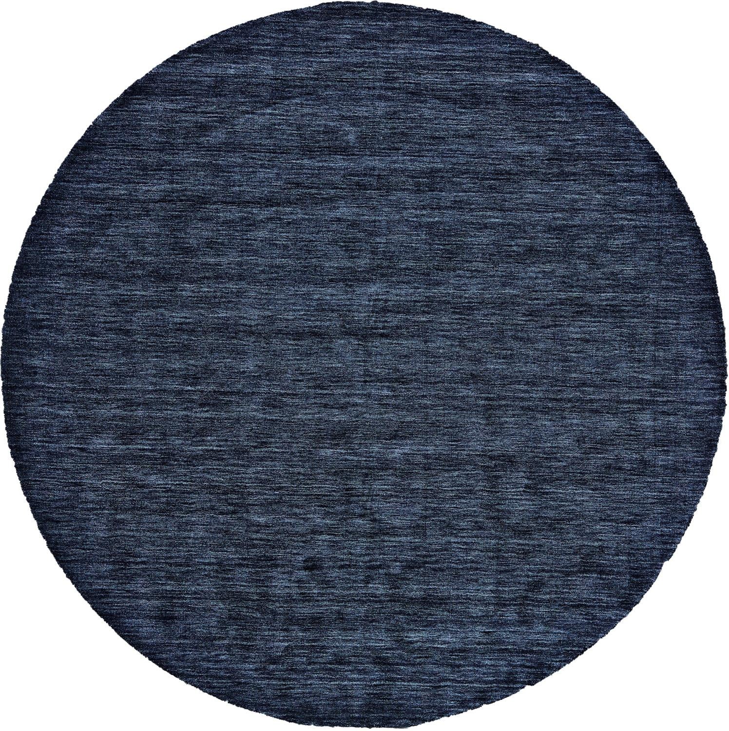 8' Blue Round Wool Hand Woven Stain Resistant Area Rug